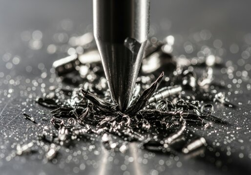 Metal drill bit drilling into metal with shavings | boxing, boxer, fighting, punch, athlete, gloves, training, action, combat sport, strength