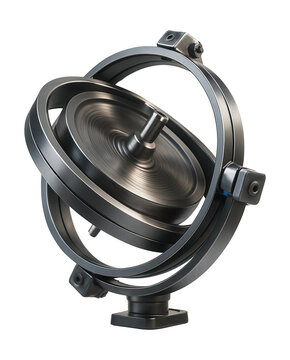 Gyroscope with spinning rotor and gimbal system for satellite applications.