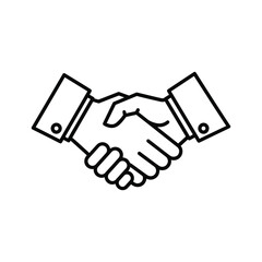Simple line art illustration of a professional handshake, signifying cooperation and welcome, isolated on