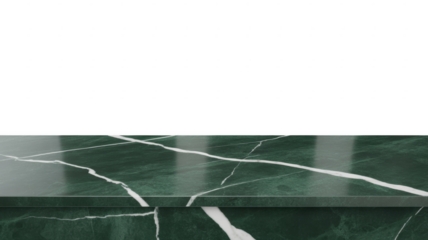 Green marble surface with white veins and reflections isolated on a transparent background
