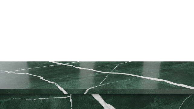 Green marble surface with white veins and reflections isolated on a transparent background