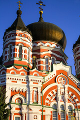 View of the church building. Cathedral of St. Panteleimon. An Orthodox cathedral in the suburbs of Kyiv Feofania
