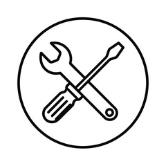Fine line technical support icon symbolizing maintenance and repair assistance, ideal for helpdesk visuals, hardware service tools and problem resolution systems