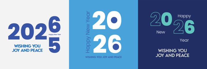 Modern Blue Happy New Year 2026 Social Media Post and Card Template Set