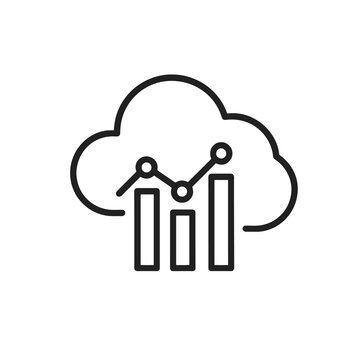 Fine line cloud analytics icon representing data transformation for Industry 4.0, ideal for technology strategy, decision systems and industrial insight