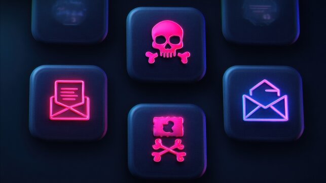 Anti-spam Filter Interface Showcasing Neon Icons for Email Security in a Digital Environment - Powered by Adobe