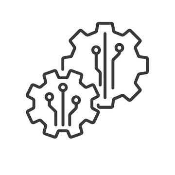 Fine line integration icon symbolizing digital connectivity in Industry 4.0, ideal for system synchronization, smart engineering and industrial alignment visuals