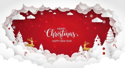 Merry christmas happy new year paper cut background