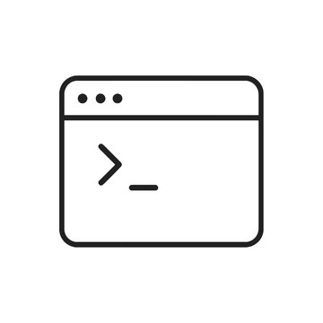 Fine line terminal window icon symbolizing command line development and scripting, ideal for backend coding, automation tools and software engineering interfaces