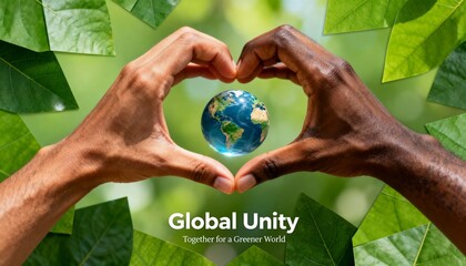 hands forming heart shape around earth symbol for global unity and environmental care
