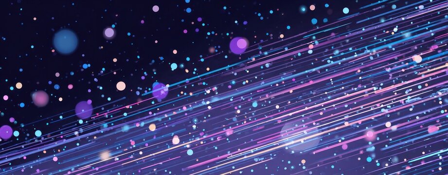 Abstract dark background with colorful light streaks and bokeh circles