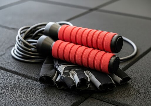 Jump rope with gloves on fitness gym floor | boxing, boxer, fighting, punch, athlete, gloves, training, action, combat sport, strength