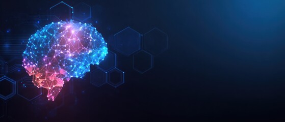 Digital glowing brain network structure on dark blue background