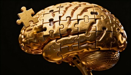 golden brain puzzle with missing piece symbolizing mental health and creativity
