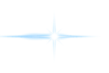 Blue light flare effect with starburst isolated on transparent background