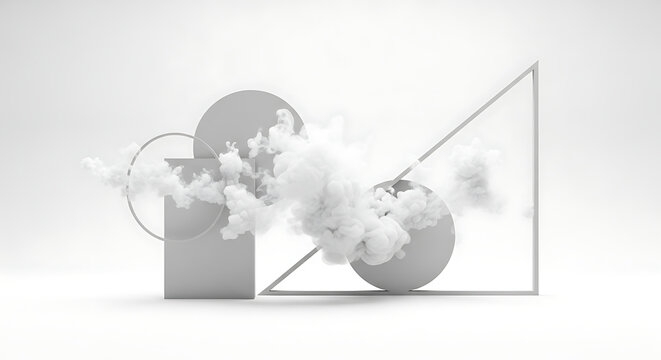 Abstract monochrome scene featuring geometric shapes and a cloud like structure in a studio setting ai generated