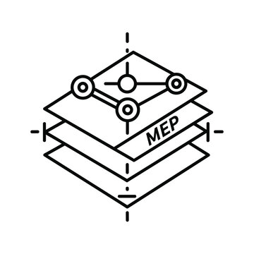 Mep building systems design icon with layered structural plan