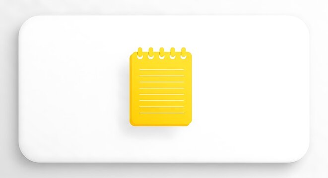 A yellow notepad with horizontal lines and a spiral binder on a white rounded rectangle background ai generated