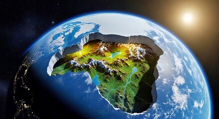 Fototapeta premium Conceptual Dissection of Planet Earth Revealing an Unknown Hidden Landmass