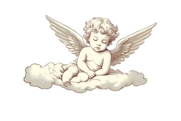 Fototapeta premium Cherub drawing angel cloud.