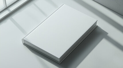 Blank physics textbook lying on a table with natural light  