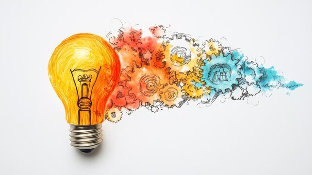 A creative light bulb illustration with colorful gears, symbolizing innovation and ideas in technology.