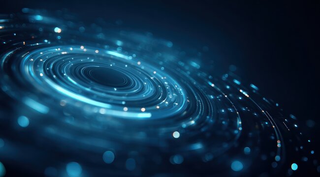 Abstract blue light trails and bokeh effects swirl in darkness. - Powered by Adobe