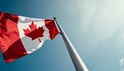 canadian flag waving against a clear blue sky showcasing national pride and freedom