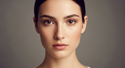 Naklejka premium Elegant portrait of a young woman with flawless skin and captivating