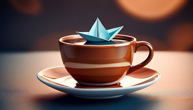 small paper boat in coffee cup inspiration and new ideas - Powered by Adobe