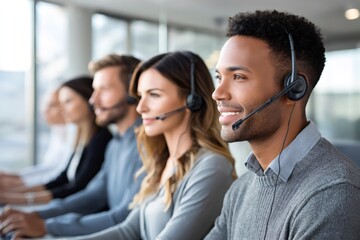 Diverse team of call center agents working