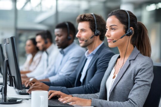 Multicultural customer service team working in call center