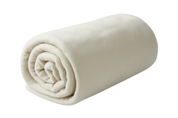 Rolled up cream colored soft fleece blanket isolated on a transparent background