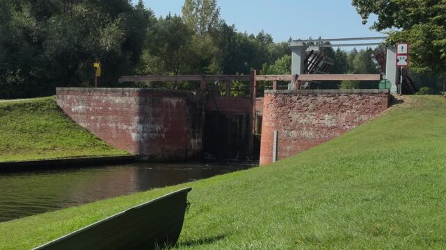 Dambrovka Lock. Augustow Canal, Avgustovski channel or Kanal Augustowski uniting Vistula Neman rivers protected by UNESCO in Chertok Dombrovka Grodno Hrodna visafree region Belarus in Europe.