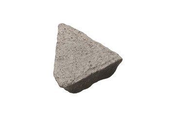 Gray triangular rock fragment with transparent background