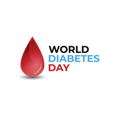 World Diabetes Day Vector, Realistic 3D Red Blood Drop & Typography