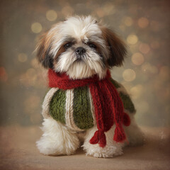 Shih Tzu's First Christmas: Adorable Puppy in Holiday Sweater