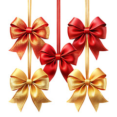 red and gold glossy hanging gift ribbon band collection,on a isolated white background. PNG