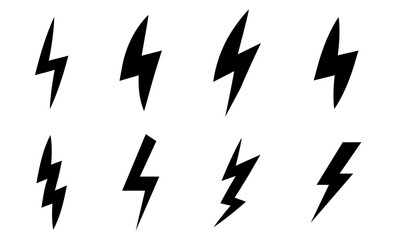 Vector set of black lightning bolt icon