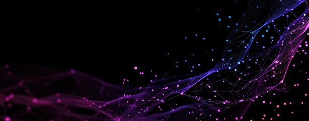 Abstract digital network structure with glowing blue and magenta particles.
