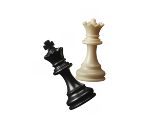 Black king fallen next to white queen chess pieces isolated on a transparent background 1