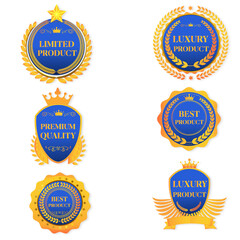 luxury-themed set of blue and gold badges