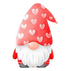 Charming Valentine Gnome Illustration with Heart Pattern Hat and Cute Red Accents