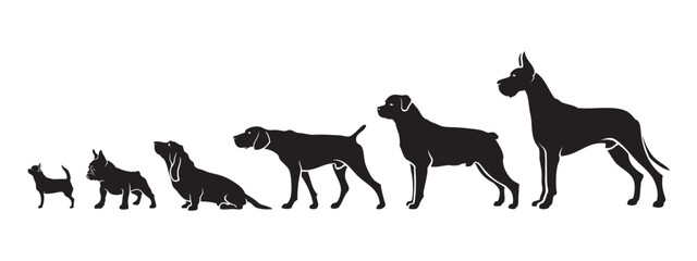Dog Silhouette Size Comparison Set – Pet Breed Outline Vector Icons