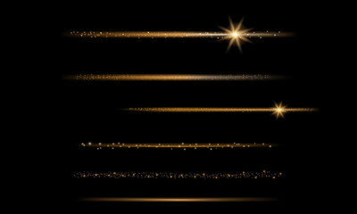 Set of gold glittering star dust trail sparkling