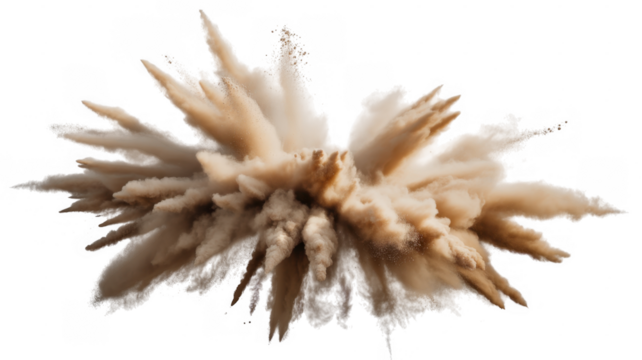 Brown dust cloud explosion with particles isolated on a transparent background 1 - Powered by Adobe