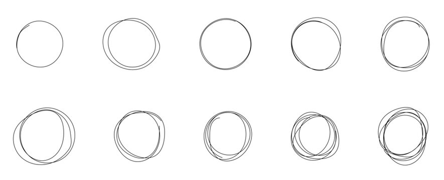 Set of hand drawn circle line sketch