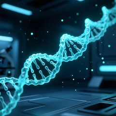 Transparent biofluorescent DNA structure，A science fiction DNA chain composed of luminous particles