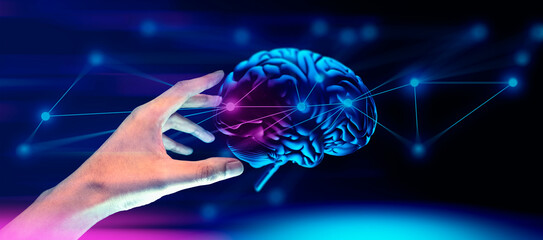 businessman hand holding holographic of  metaverse network scfi cyberpunk on black background,...