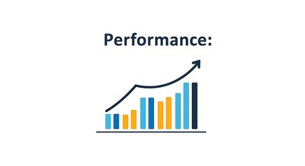 Performance chart showing upward trend with blue and orange bars and arrow on white background